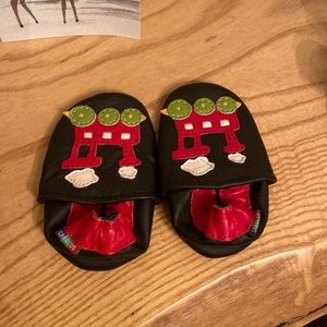 Leather infant slippers - trains